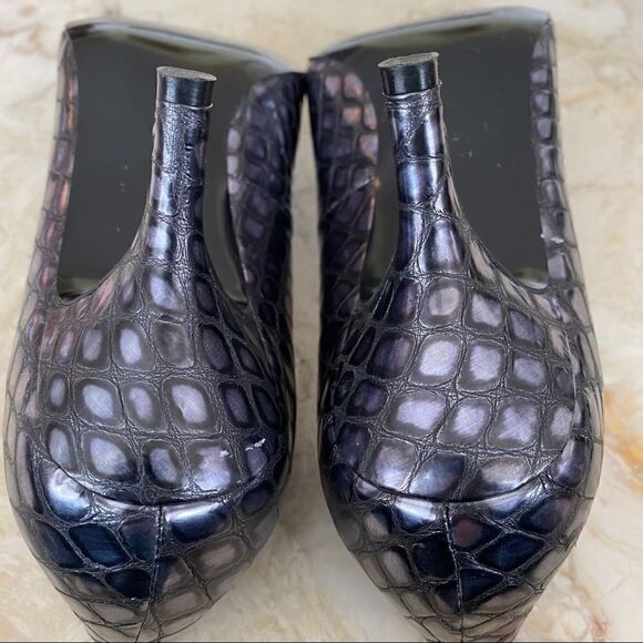 Sacha London Metallic Croc Embossed Leather Heels - Picture 6 of 9
